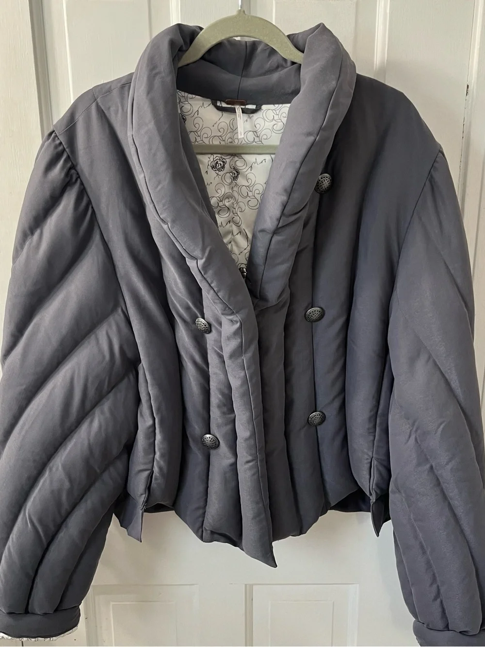 Free People Office Duvet Quilted Jacket Blazer Grey #gorpcore #streetwear. LG